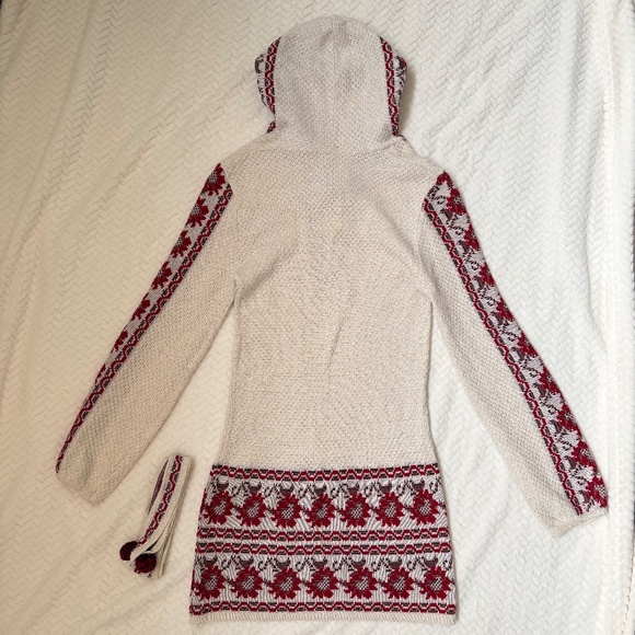 Boho Knit Hooded Tunic XS S Nordic Fair Isle Sweater Dress - Picture 7 of 7